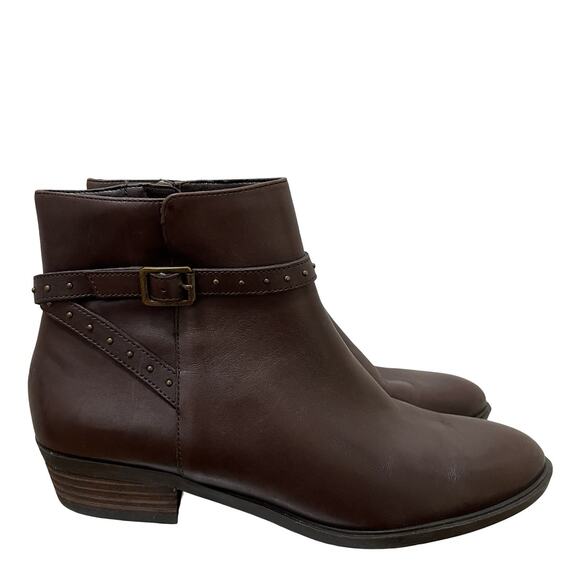 Lauren Ralph Lauren Shaw Leather Studded Ankle Boots Size 8.5 Brown Buckle Strap - Picture 1 of 12